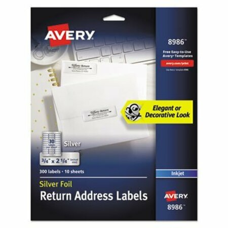 AVERY DENNISON Ink Jet Silver Foil Labels, Mail, 3/4x2-1/4in 300/PKin 8986